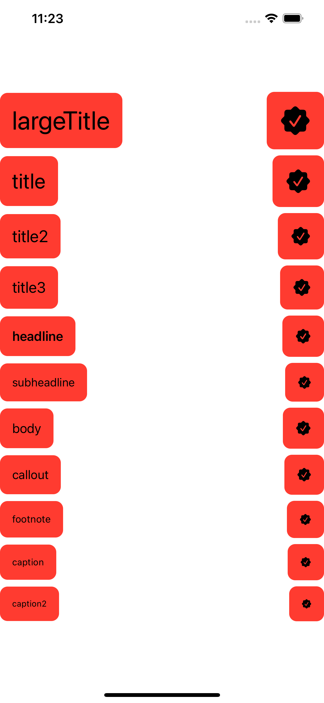 screen shot showing all dynamic type sizes