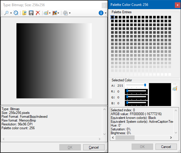 8bpp indexed grayscale image with horizontal gradient