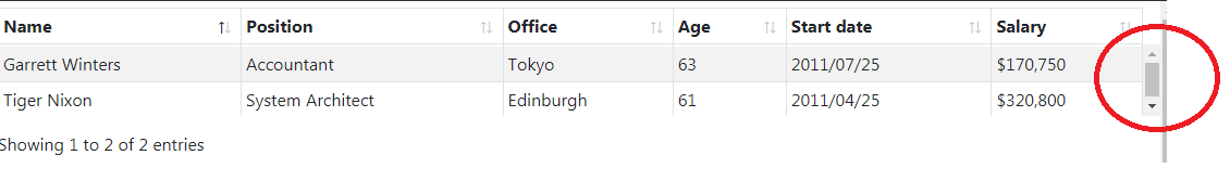 Vertical Scrollbar in Datatable