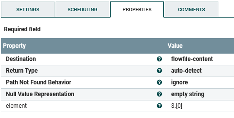 Configuration for EvaluateJsonPath processor