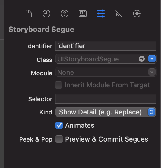 Segue Attributes Inspector Screenshot