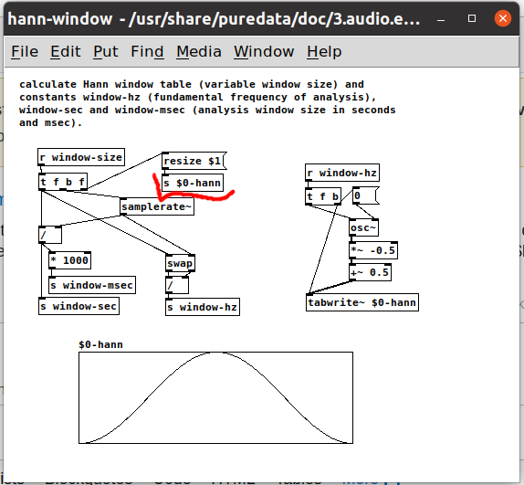 Hanning window pure data patch