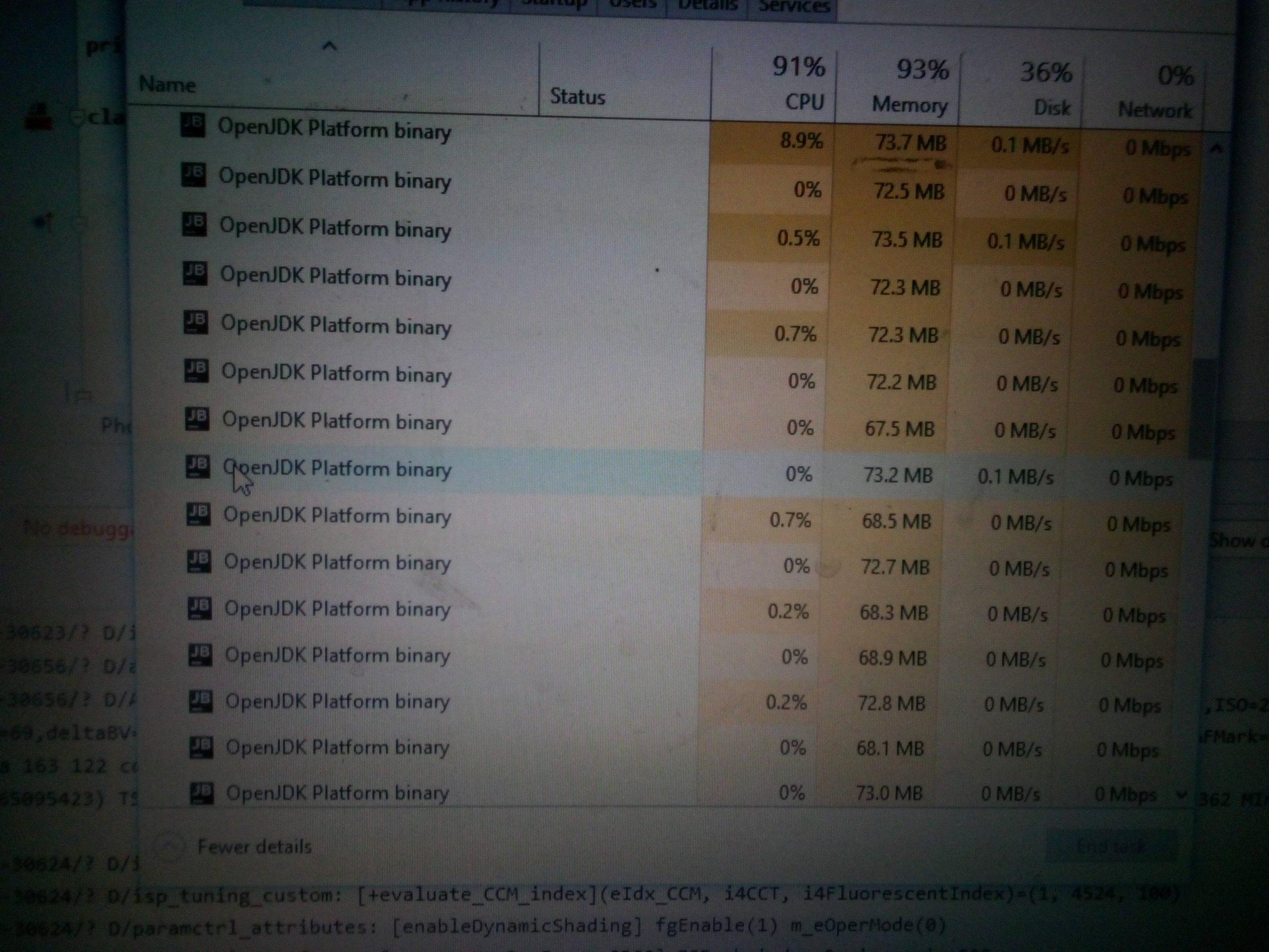 image showing multiple java.exe instances