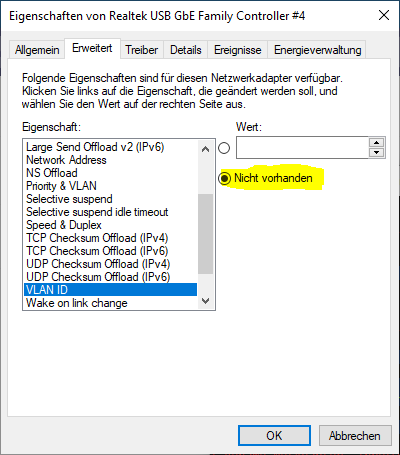 VLAN is disabled in network settings