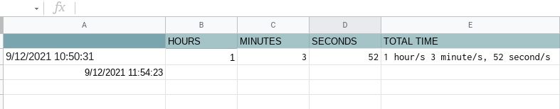 spreadsheet with the formulae