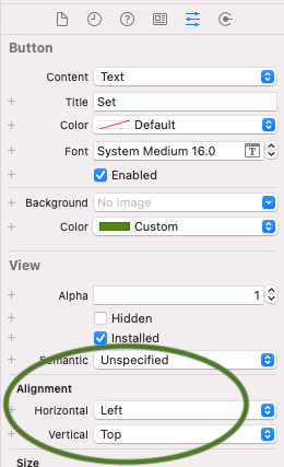 Attribute Inspector showing alignment settings