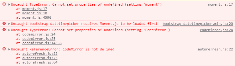 Errors in console