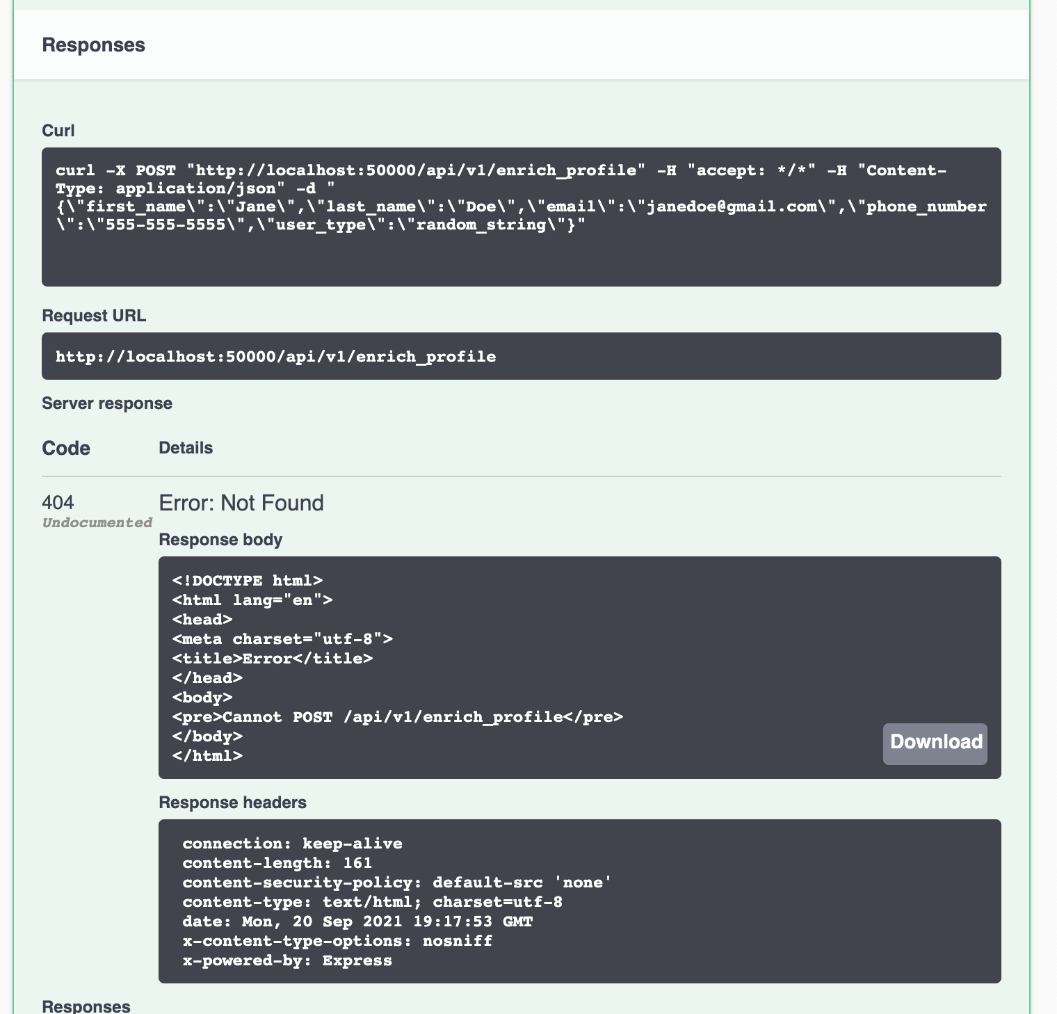 API Endpoint Error Message