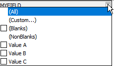 Picture showing the filter values dropdown