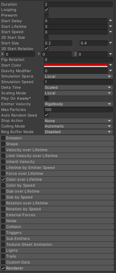 ParticleSystem Settings