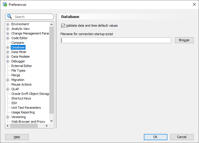 SQL Developer preferences - Database section