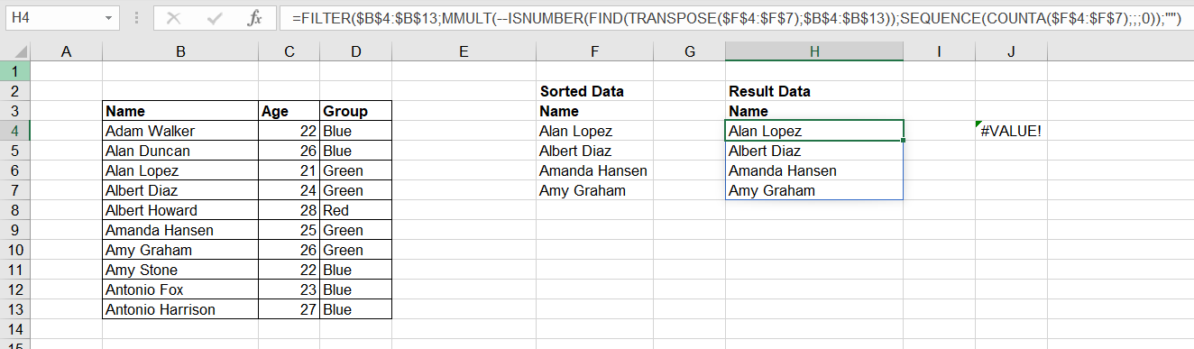 Sorted data