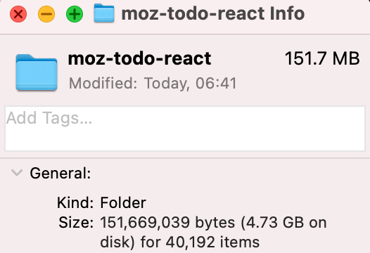 the folder size via create-react-app command is intimidating 5GB