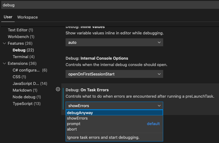 VS Code Debug configuration