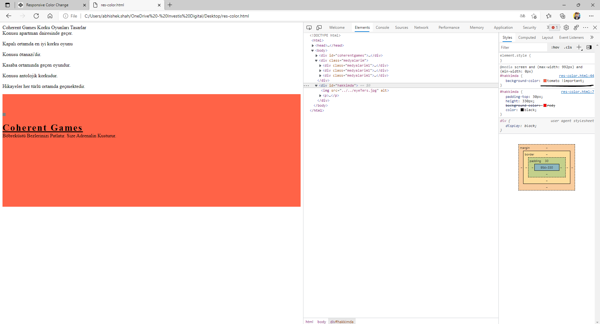 Responsive Screen - Tomato color is overwriting red color 