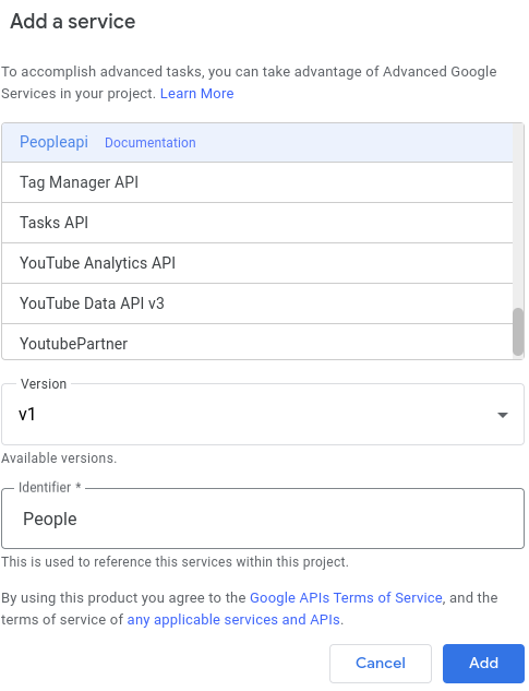 People API advanced service