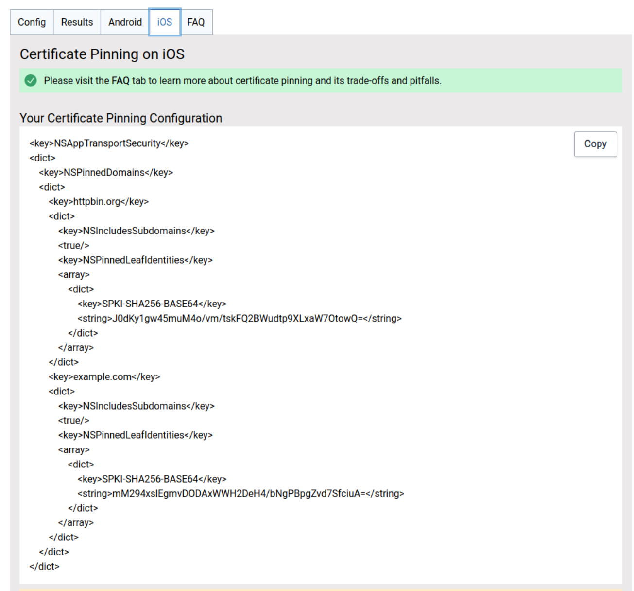 iOS certificate pinning configuration