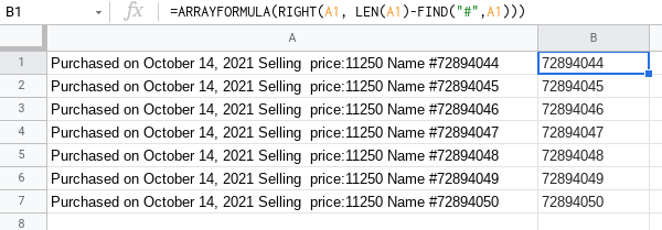 sheet result after using the formula