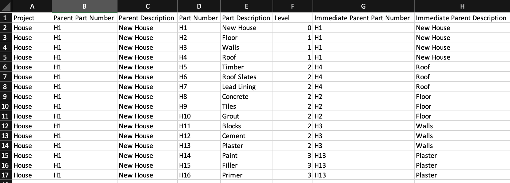 Excel file structure