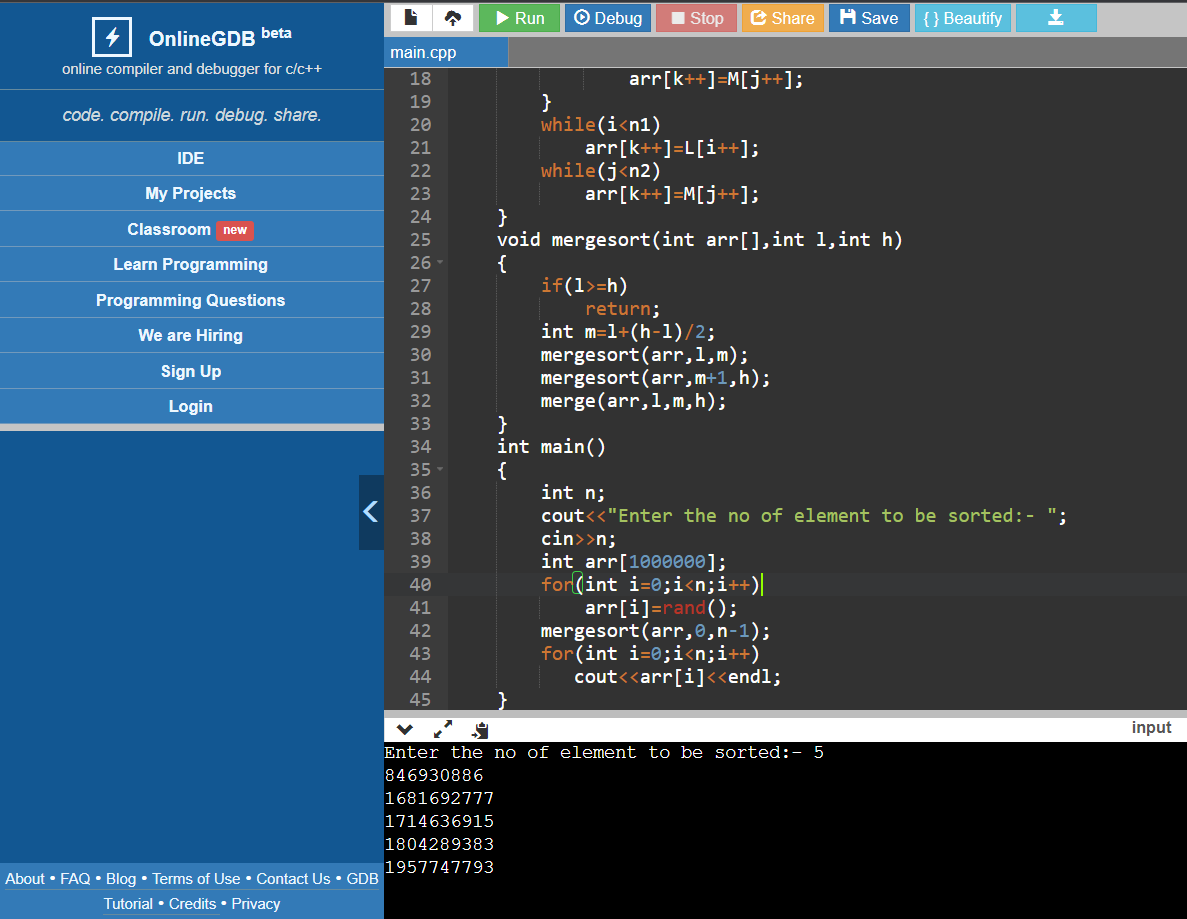 output of merge sort