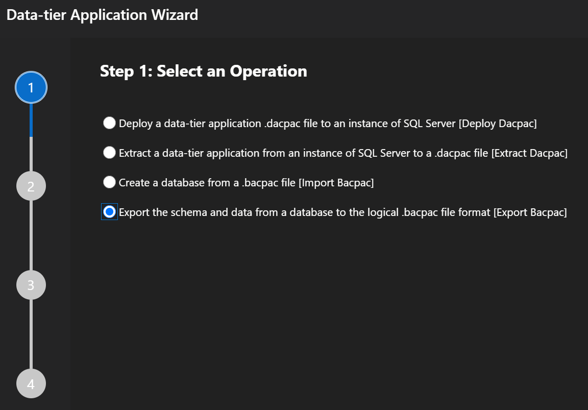 Data-tier Application Wizard export option