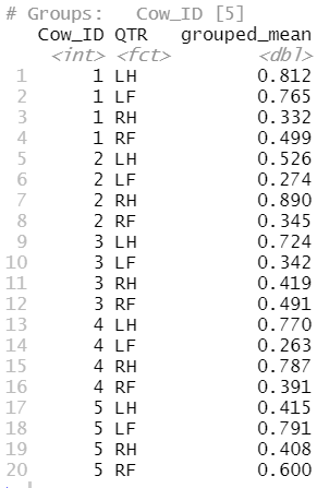 output from the above function in table form