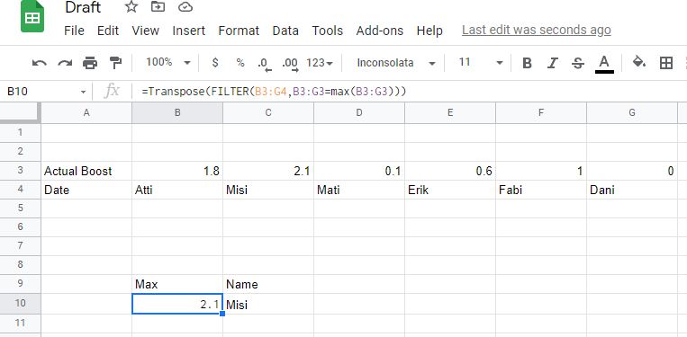 Google sheets Max