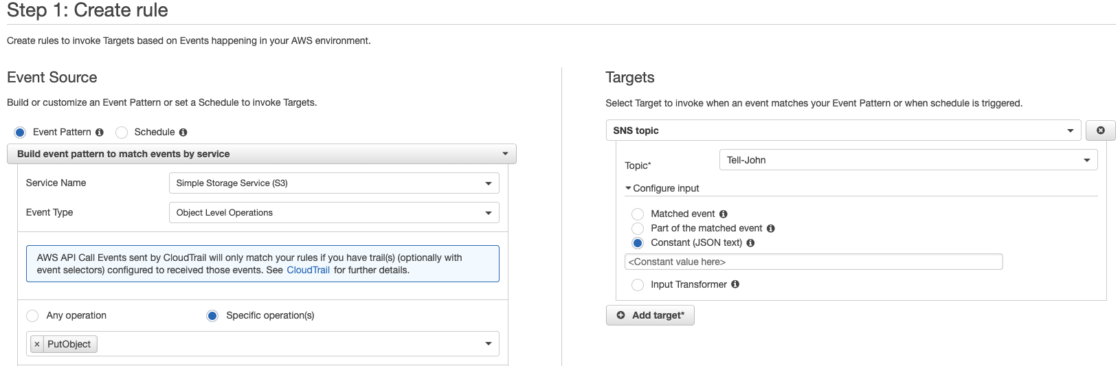 Amazon CloudWatch Events rule