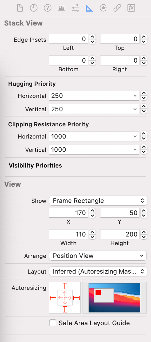 Xcode 13 Size Inspector