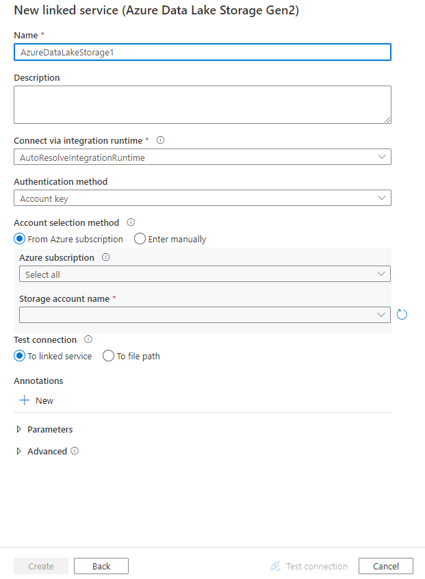 Azure Data Lake Gen 2 Linked Service