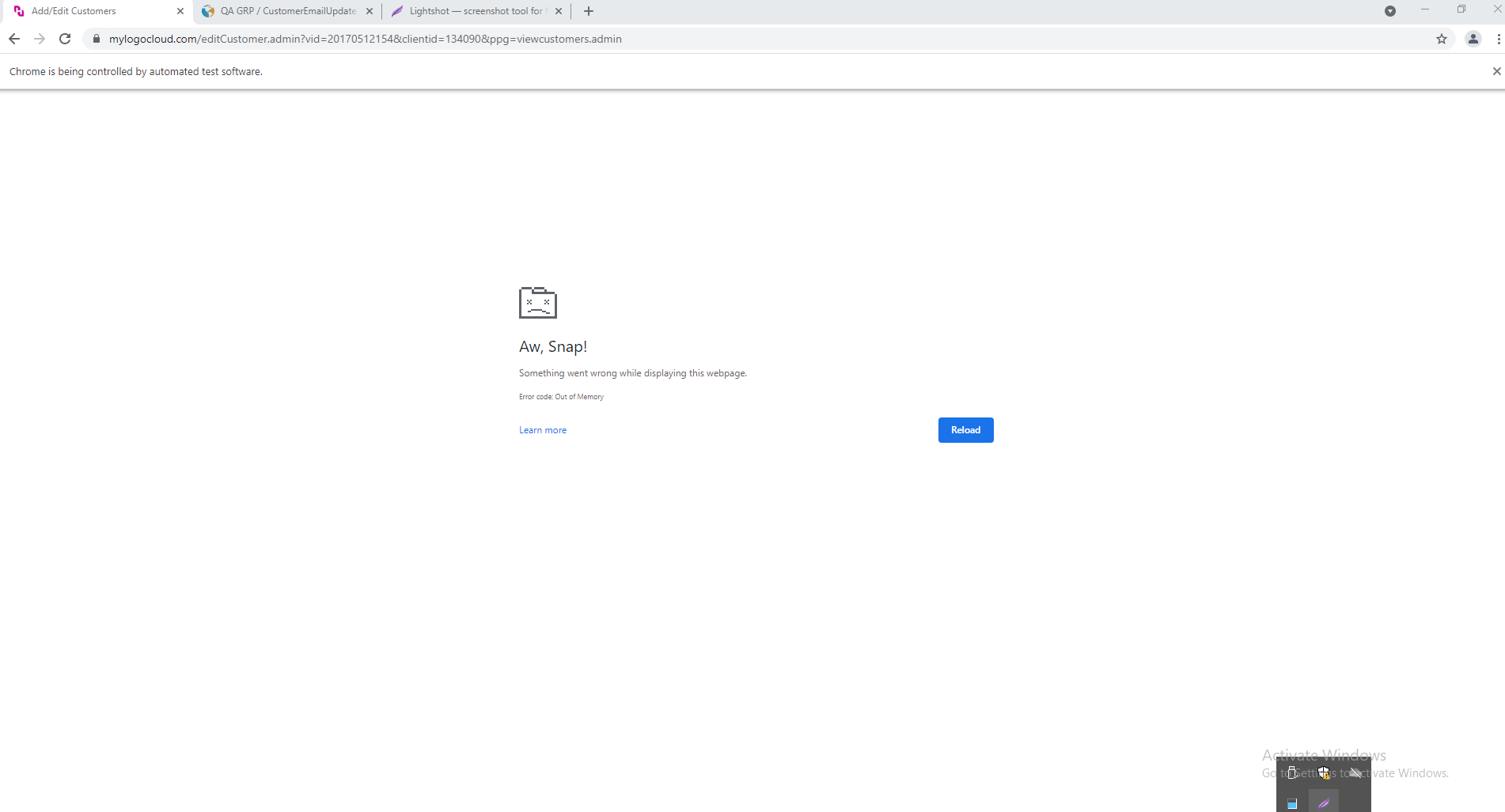 This error message shows in chrome browser