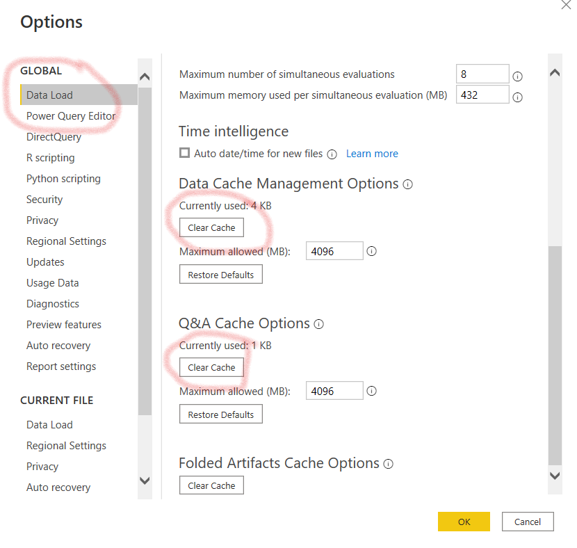 Clear cache Power BI