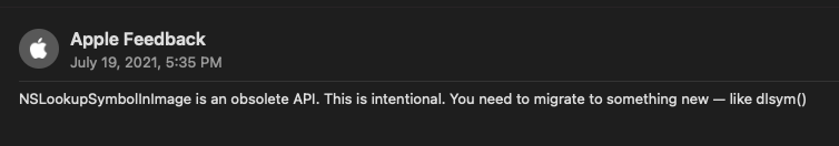 NSLookupSymbolInImage deprecation
