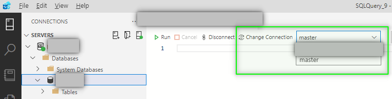 Azure Data Studio - Change Connection drop-down