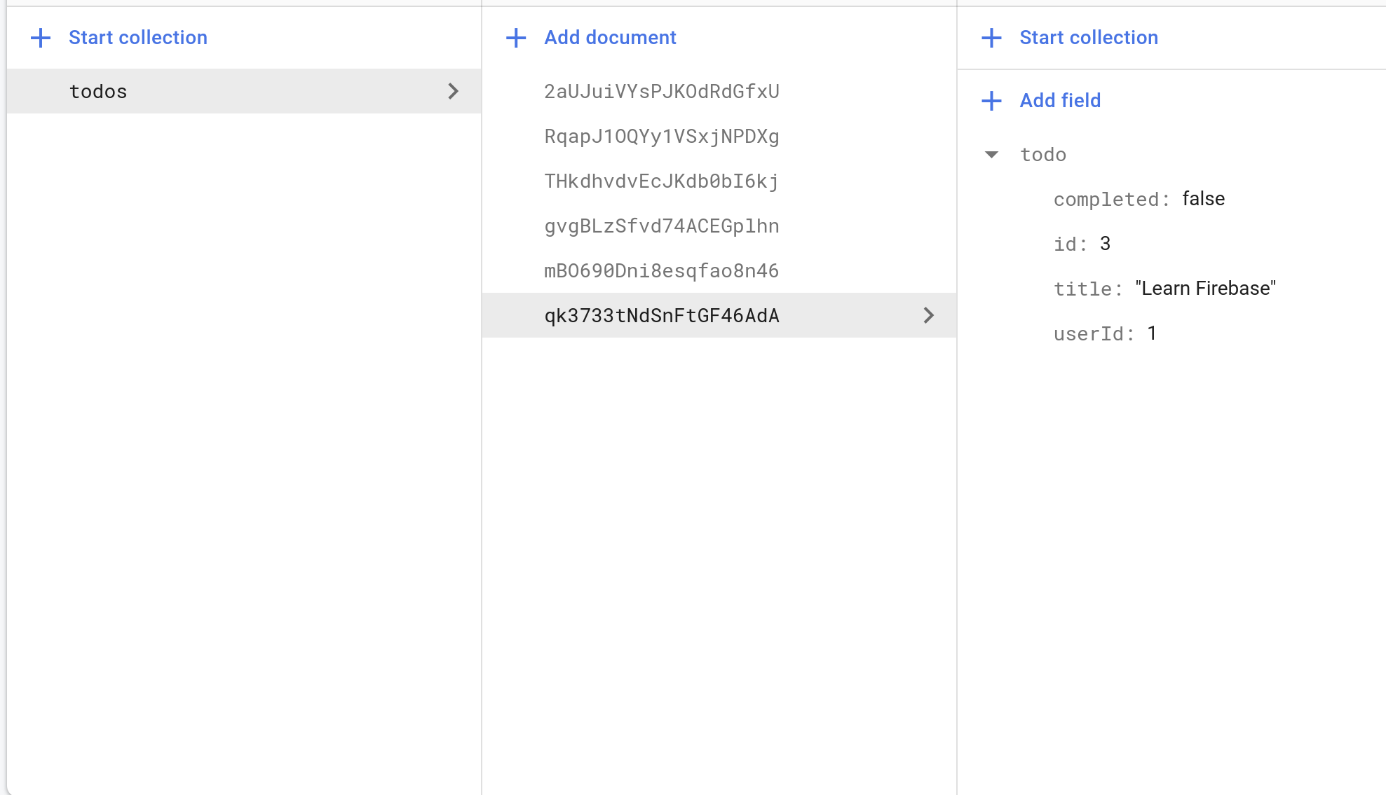 Cloud Firestore console