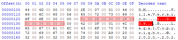 binary of FILEVERSION ressource