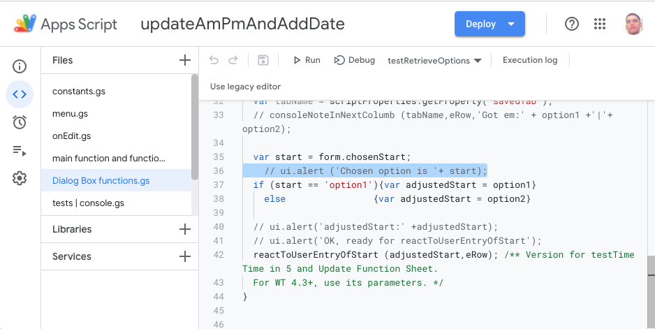 function getStartFromDialog with line 36 Commented out