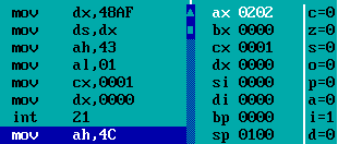 This is what debugger shows after INT 21,43 interrupt has been called