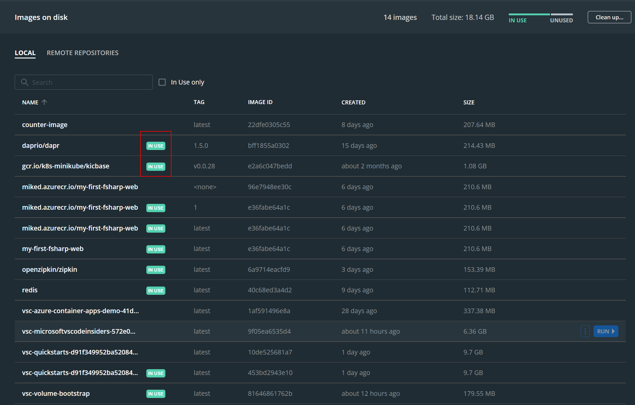 docker images screenshot