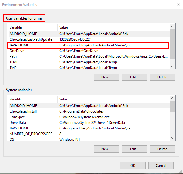 Correct environment variable value