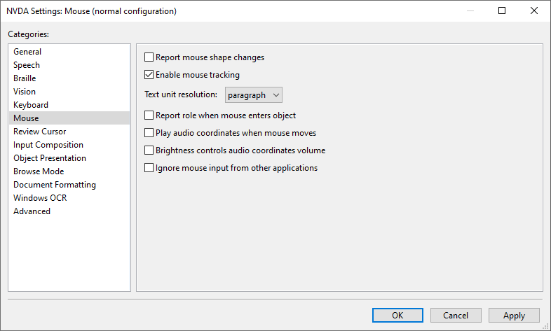 nvda mouse setting