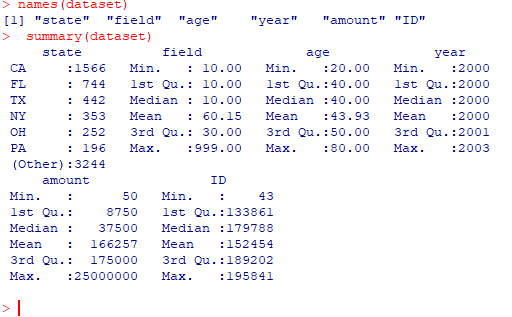 summary of  dataset