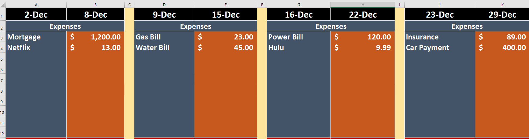 December Sheet