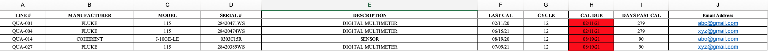 Excel file sample