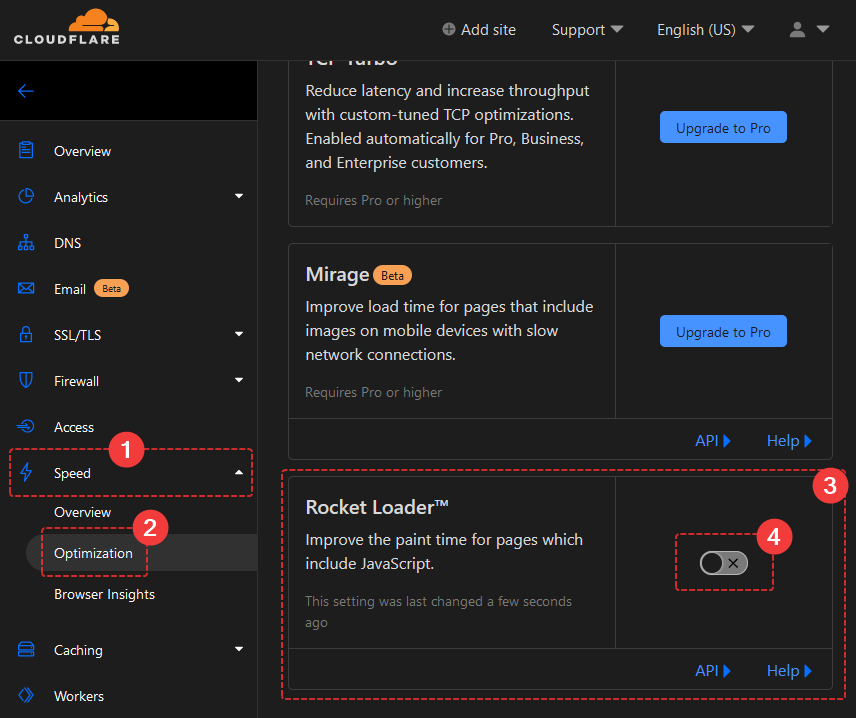 How to disable Rocket Loader on Cloudflare