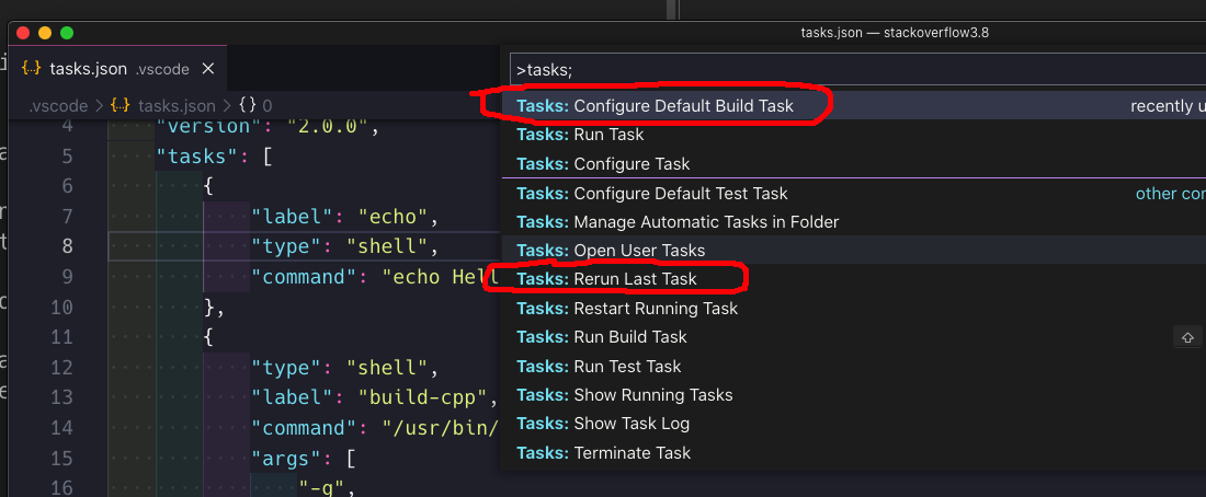 command palette > tasks options