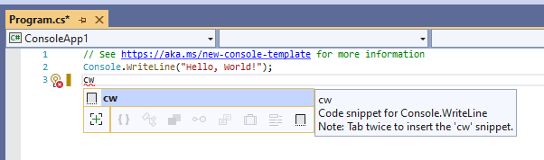 cw snippet intellisense