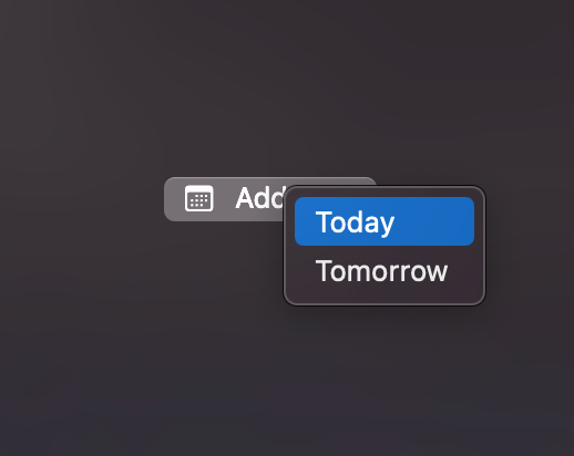 Context menu displayed on button