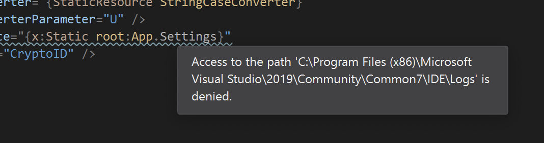 Access to the path 'C:\Program Files (x86)\Microsoft\Visual Studio\2019\Community\Common7\IDE\Logs' is denied.