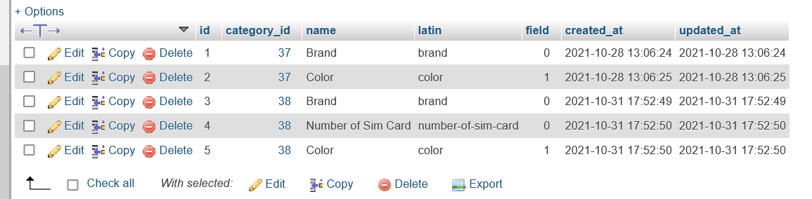 filters table